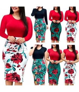 Hot Sales Plus Size Womens Clothes Women Casual Dress Lady Elegant Dresses Women Short Sleeve Floral Dress