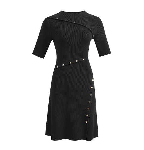 2024 Autumn New Clothing For Women Fashion Dress Classic Design Slim Button Decorated Knit Dress ladies knitted dress