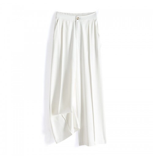 White casual wide-leg pants women 2023 summer new elastic waist loose casual all straight pants and pants